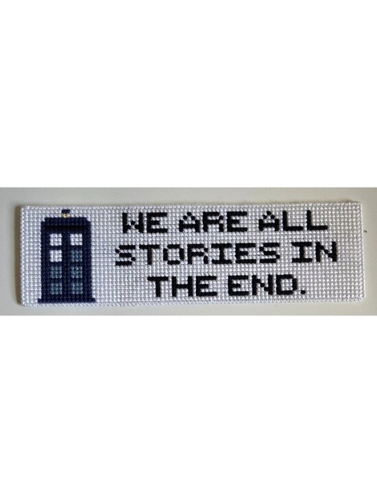 Handmade Other - Doctor Who Cross Stitch Bookmark With TARDIS & "We Are All Stories" Quote